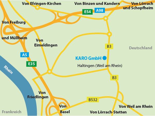 Anfahrt nach Weil am Rhein in die Freiburger Str. 95